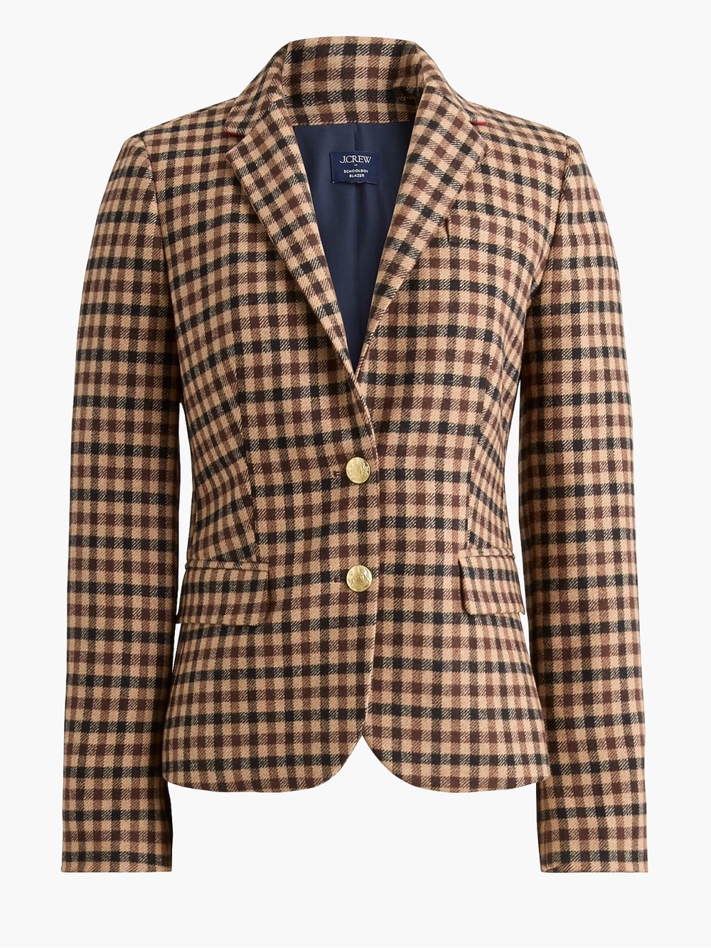 J. Crew Brown and Black Checked Wool Blazer